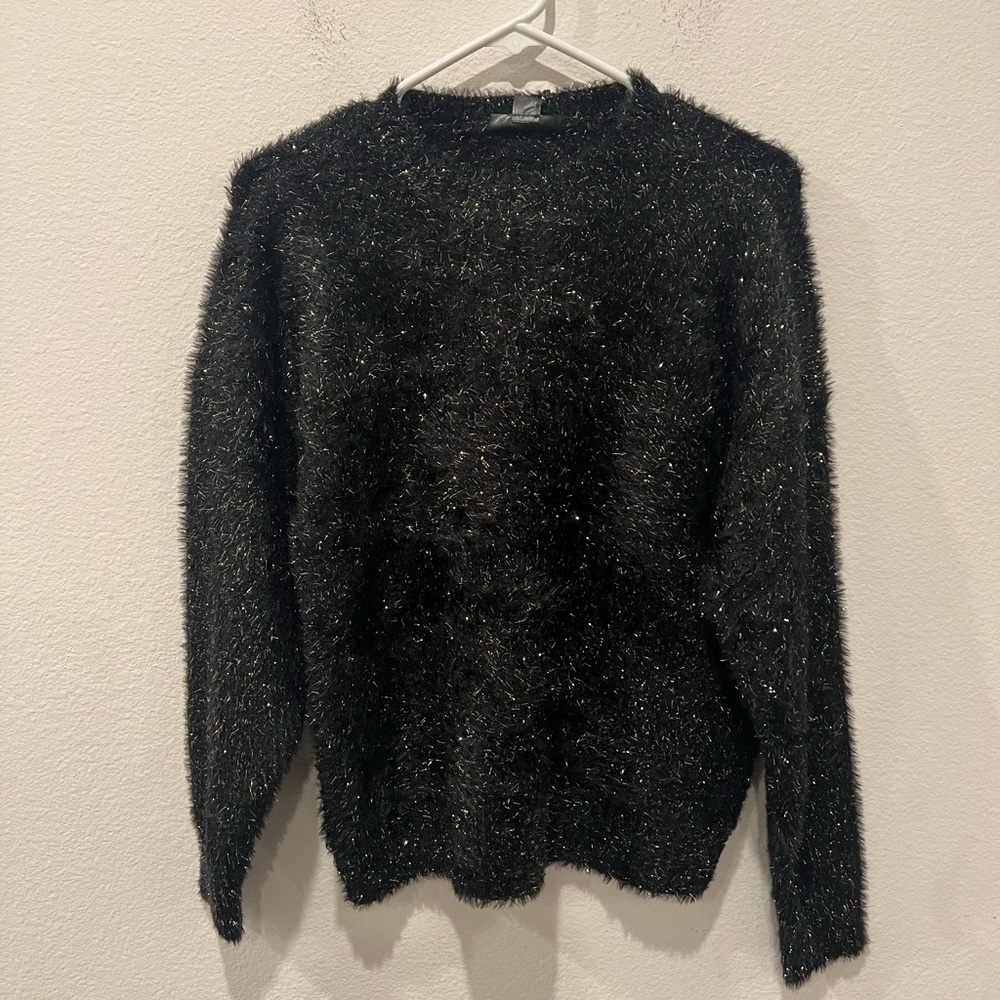 Black Gold Fuzzy Sweater by Nicole Miller Size M